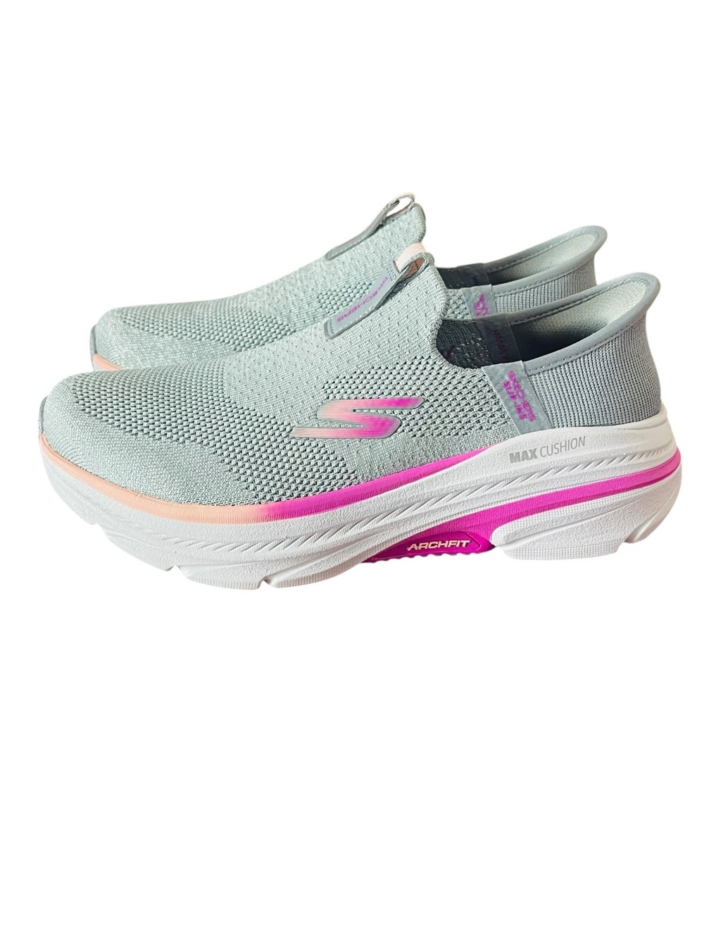 Skechers MAX Cushion Light Mint Slip-On Sneakers with Pink Accent